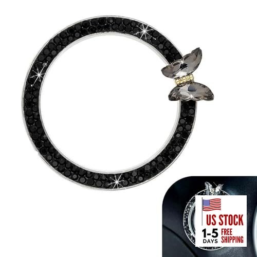 Bling Car Crystal Rhinestone Ring Emblem Sticker, Girly Butterfly Diamond black