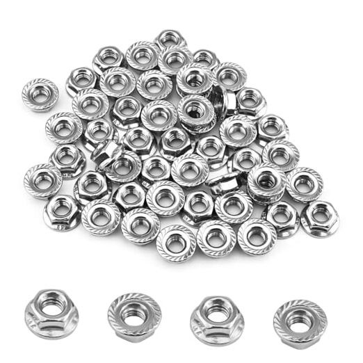 55 Pack Serrated Flange Hex Nuts-1mm Hexagon Flange Nuts, 304 Stainless M6