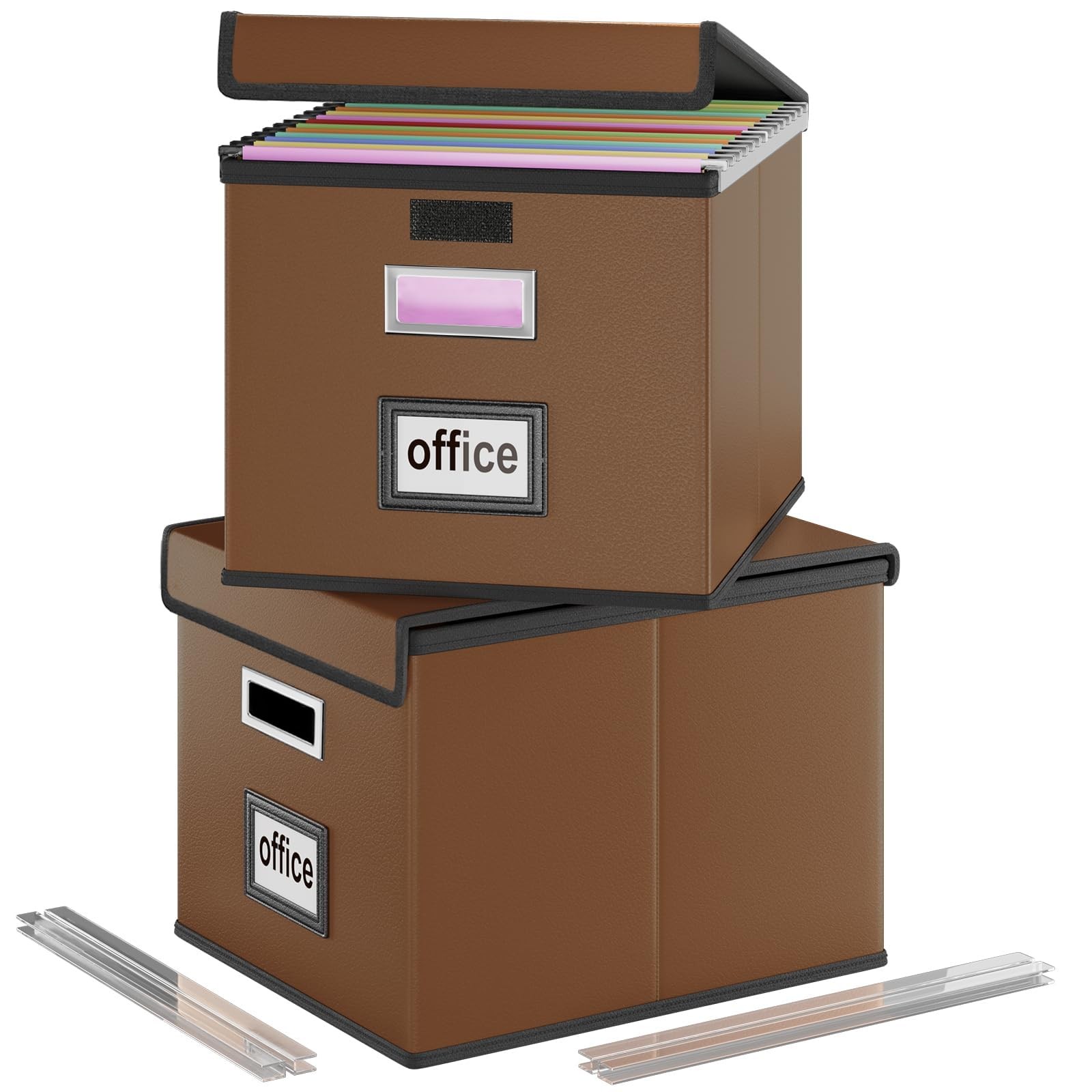 Huolewa File Organizer Boxes with 2 pack - without folders, (Leather) Brown