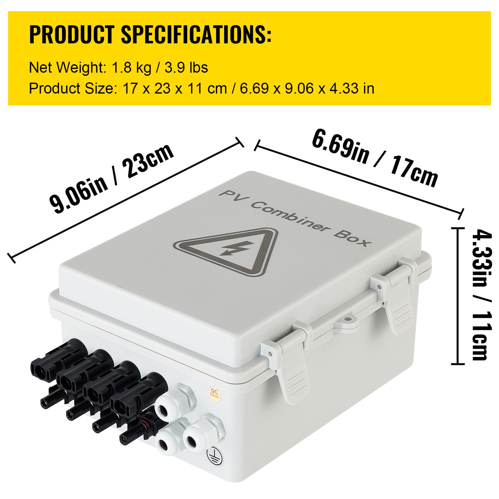 Uimoso Solar PV Combiner Box 4 String 15A for Solar Panel System, ABS Case, IP65