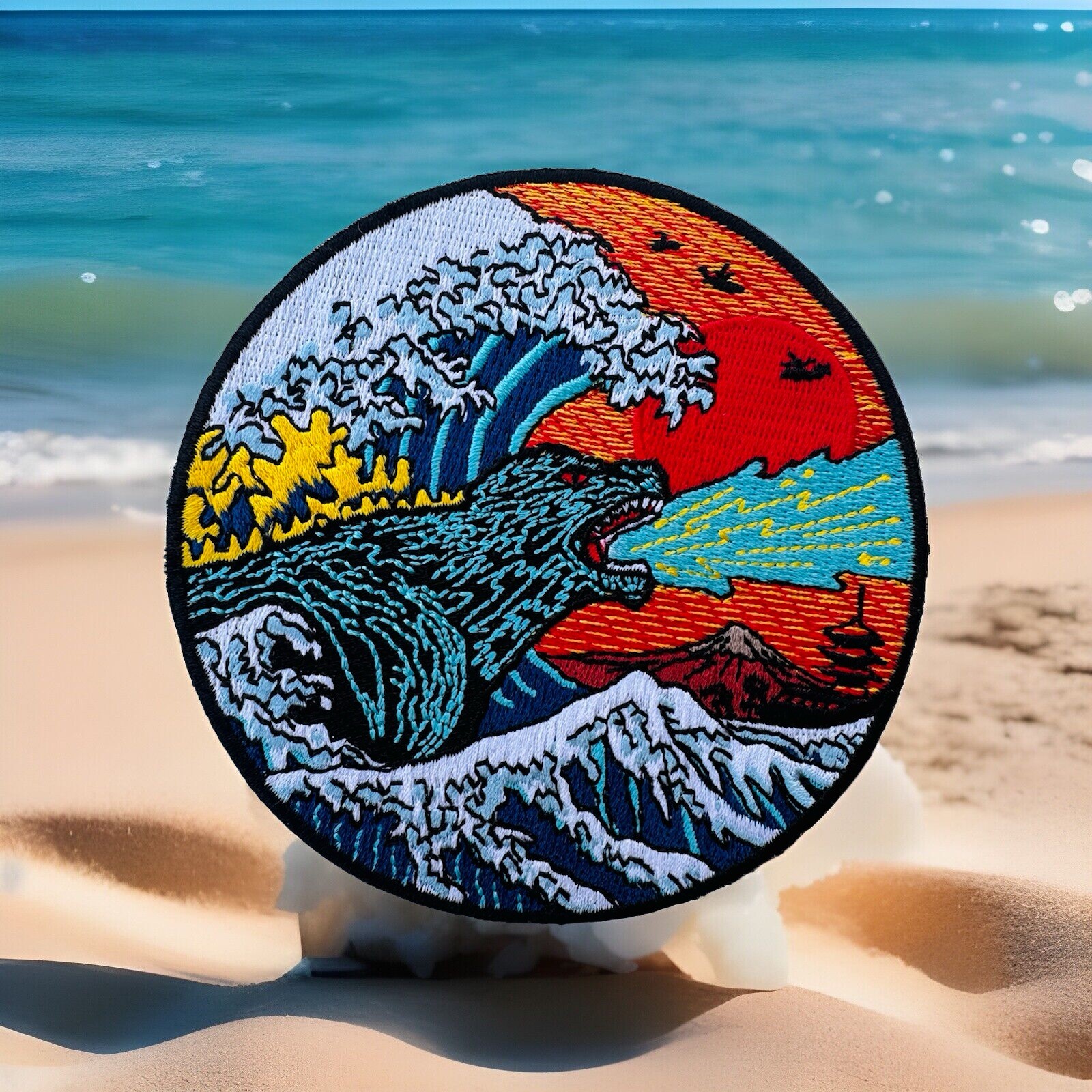 Godzilla Wave Embroidered Hook/Loop Morale Patch