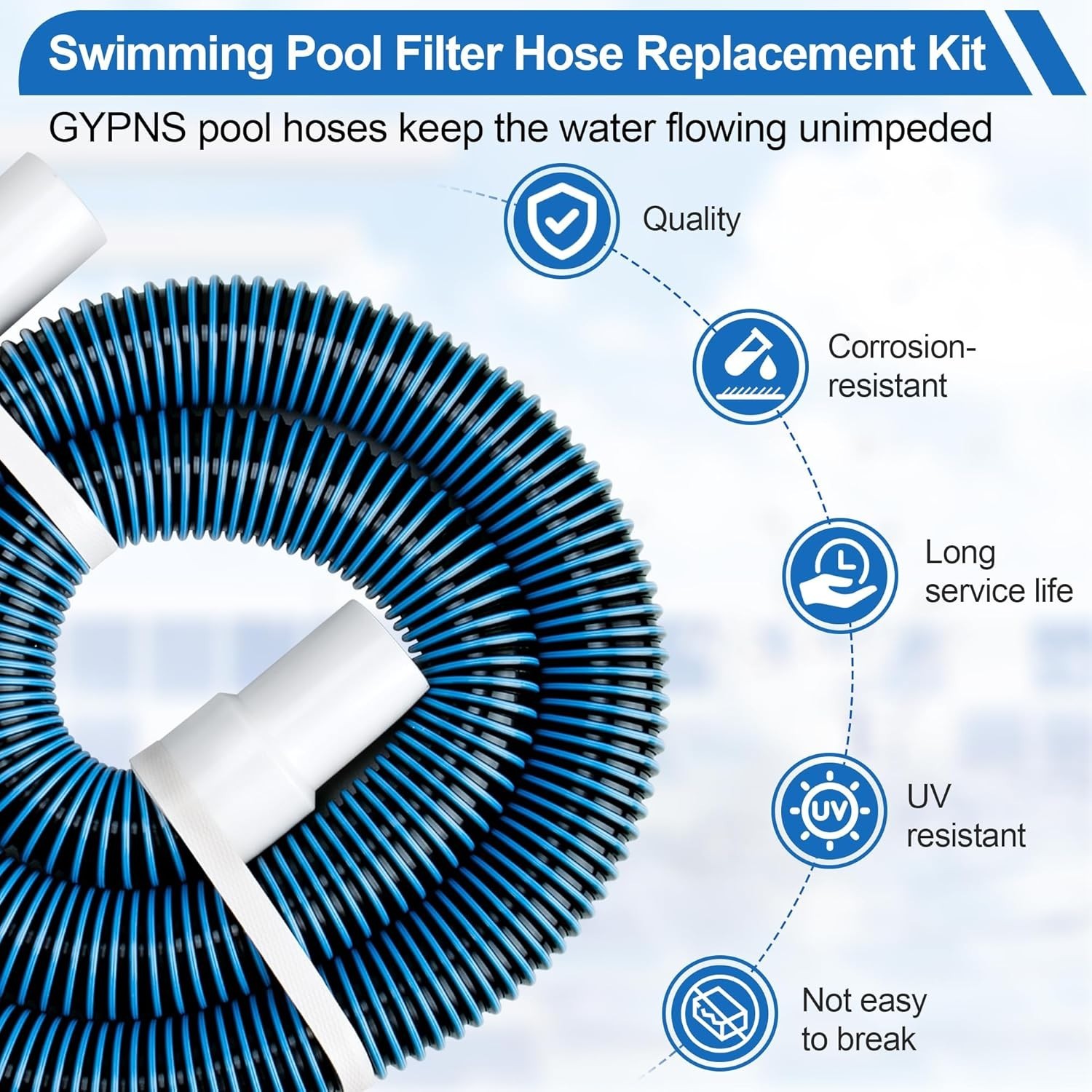 Durable 1-1/2 Inch Pool Pump Hoses for Hayward - 6 Ft Replacement Kit (2 Pack)