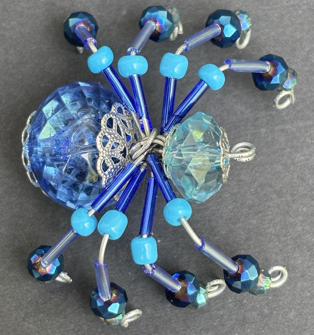 Small Blue Beaded Spider Arachnid Decor 1.75"