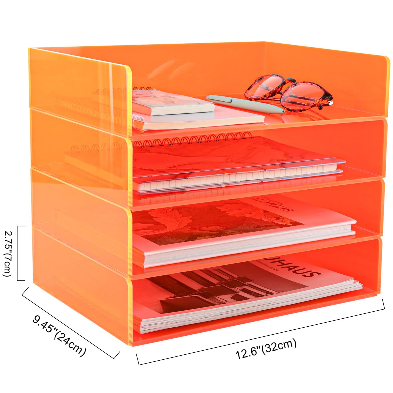 Acrylic File Organizer for Desk 4 Tiered Stackable Letter Tray Office Storage...