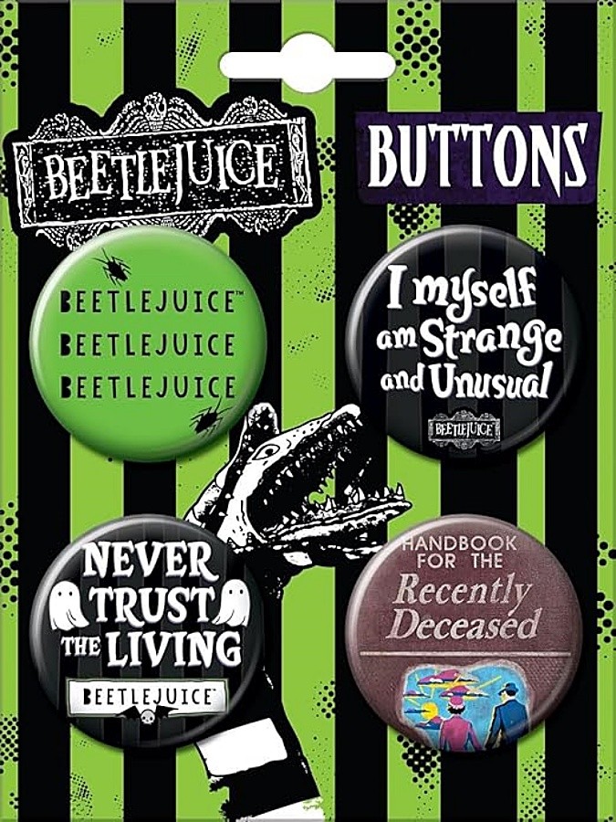 Beetlejuice 1988 Movie Round Button Set of 4 #2 Ata-Boy NEW UNUSED