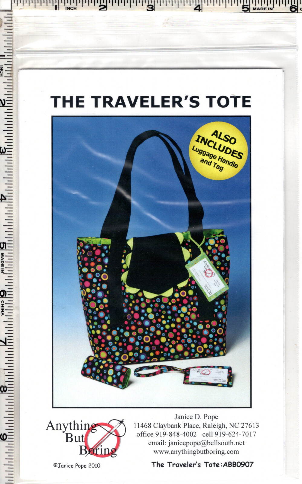 "The Travelers's Tote" ©2010 Anything But Boring Sewing Craft Pattern # ABB0907