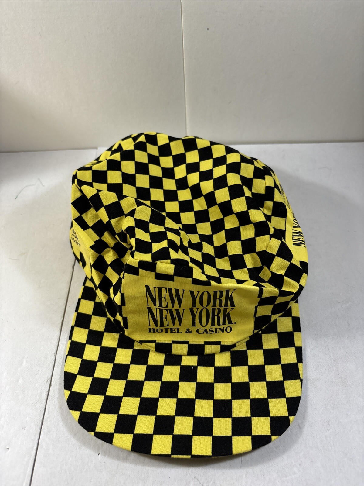 Vintage New York New York Casino Hotel Hat Yellow Black Check Snapback 80s
