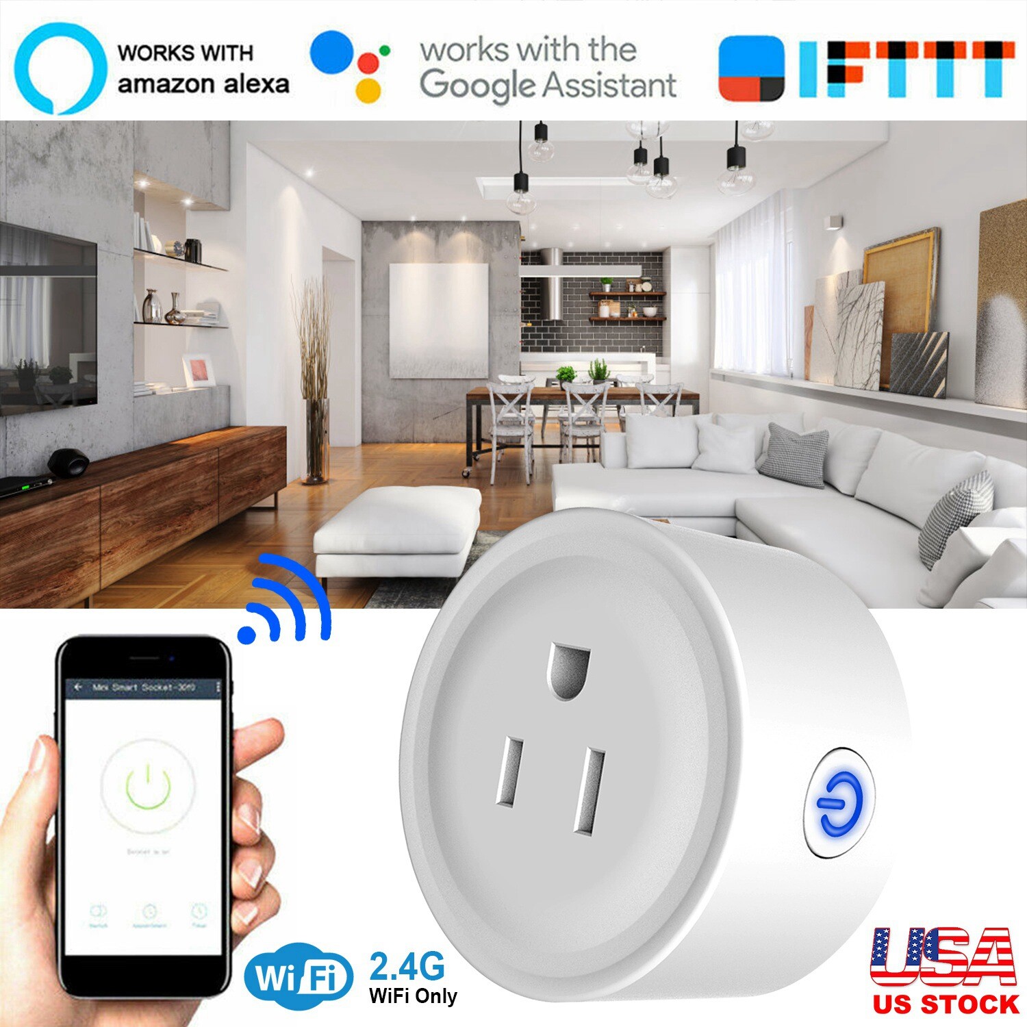 Smart Socket Wifi Plug Outlet Timer Switch Socket Work With Alexa Google Home
