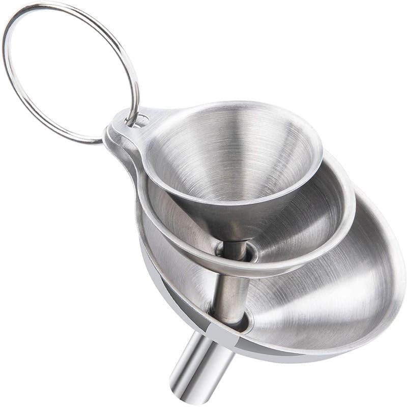 3PCS Kitchen Funnels Set,Stainless Metal Funnel for Filling Bottles - Silver