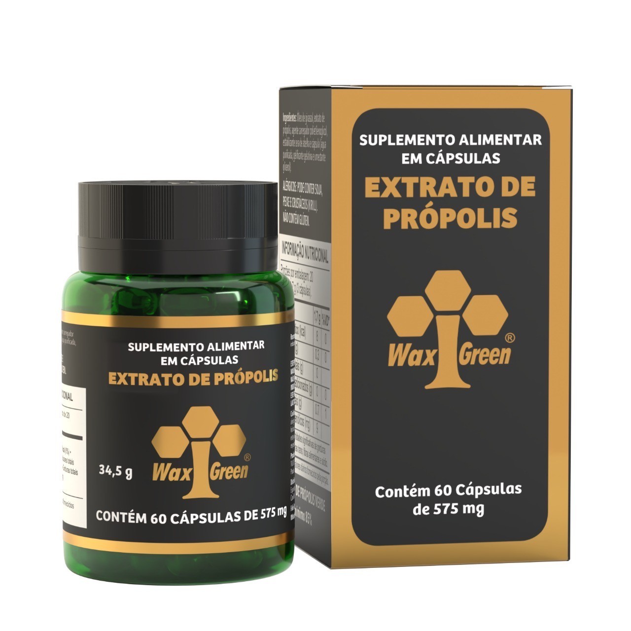 6 Bottles of Brazil Wax Green Bee Propolis 575mg (60 Capsules) - Immune Booster