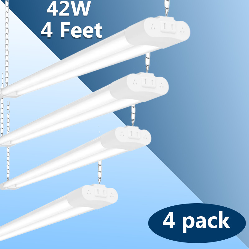4 Pack 42W Double Tube Light Fixture LED Shop Light For Garage Daylight 5000K.