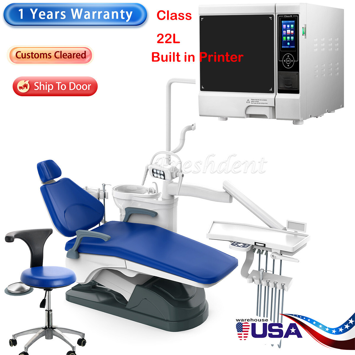Dental Unit Chair Integral Computer Controlled/22L Autoclave Sterilizer Class B