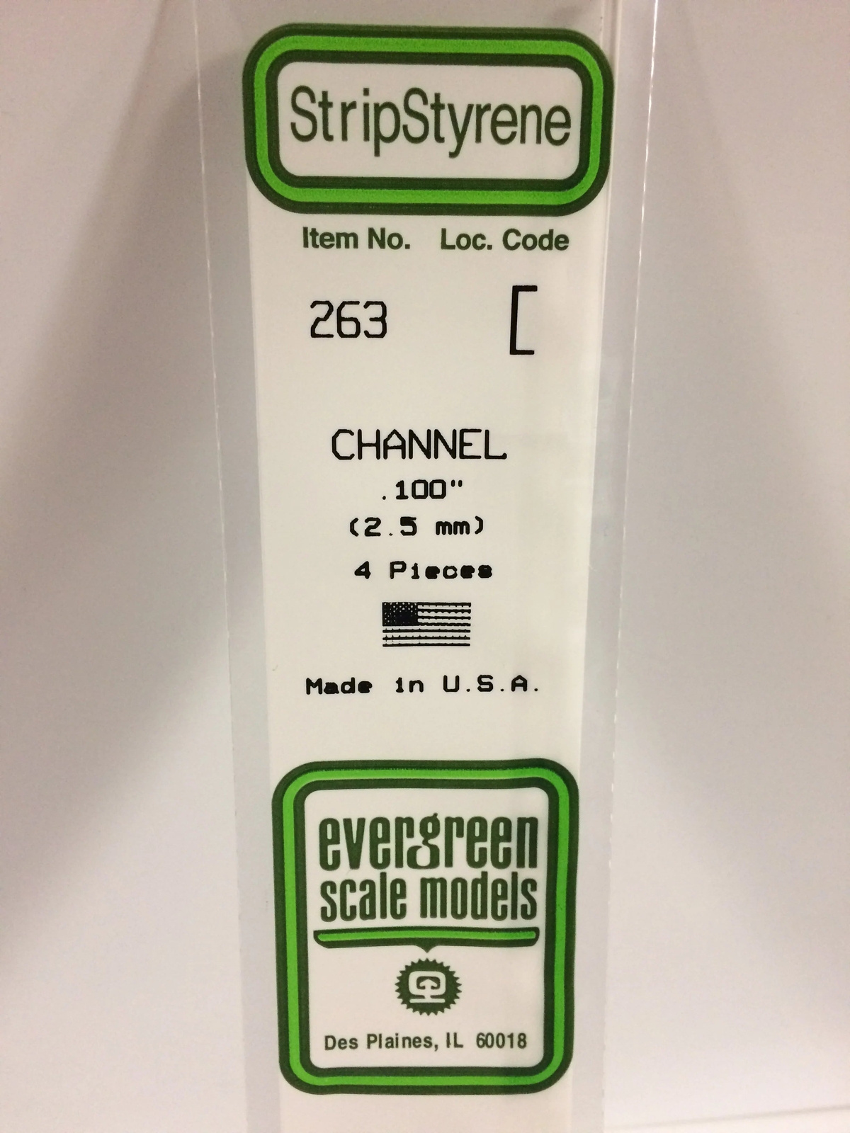 Evergreen Scale Models 263 U Channel Styrene .100" (4 Pack)