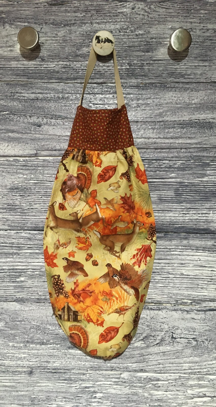 Plastic Grocery Bag Rag Sock Holder Deer Turkey Quail Acorn Cabin Autumn Leaves