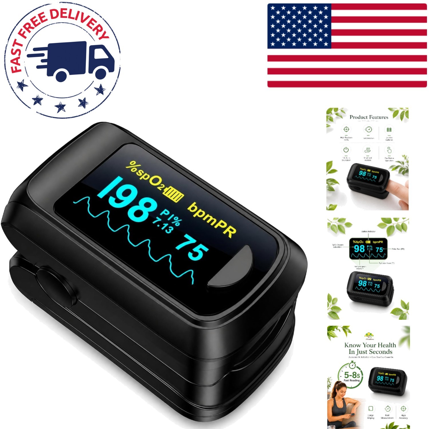 Portable Pulse Oximeter - SpO2 & Heart Rate Monitor with Large OLED Display