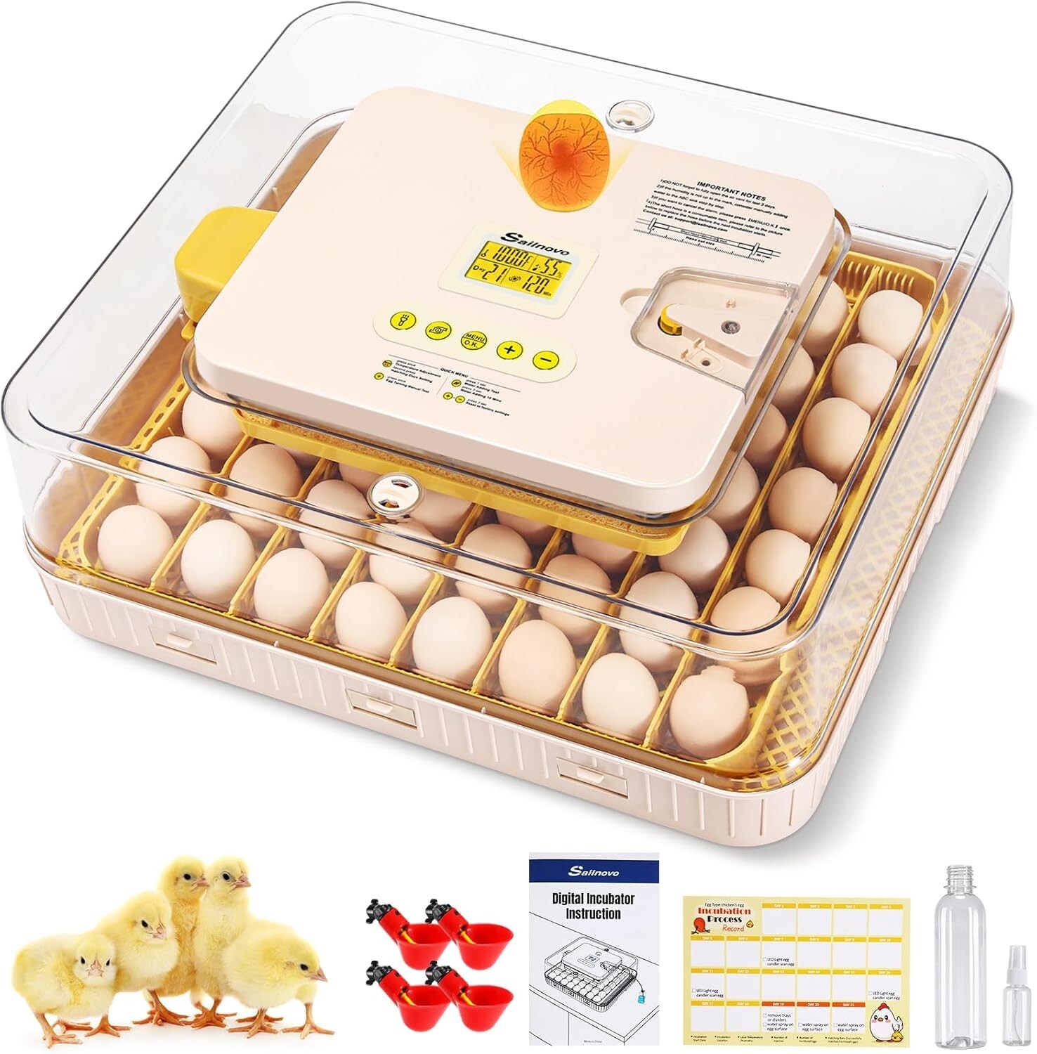 56~70 Egg Incubator for Hatching Egg w/ Automatic Egg Turning Built-In Candler