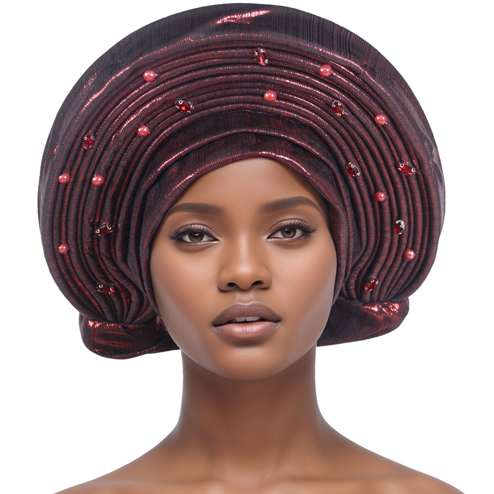 Wedding Party Hats Women African Auto Gele Headtie CapsBeaded Nigerian Headwear