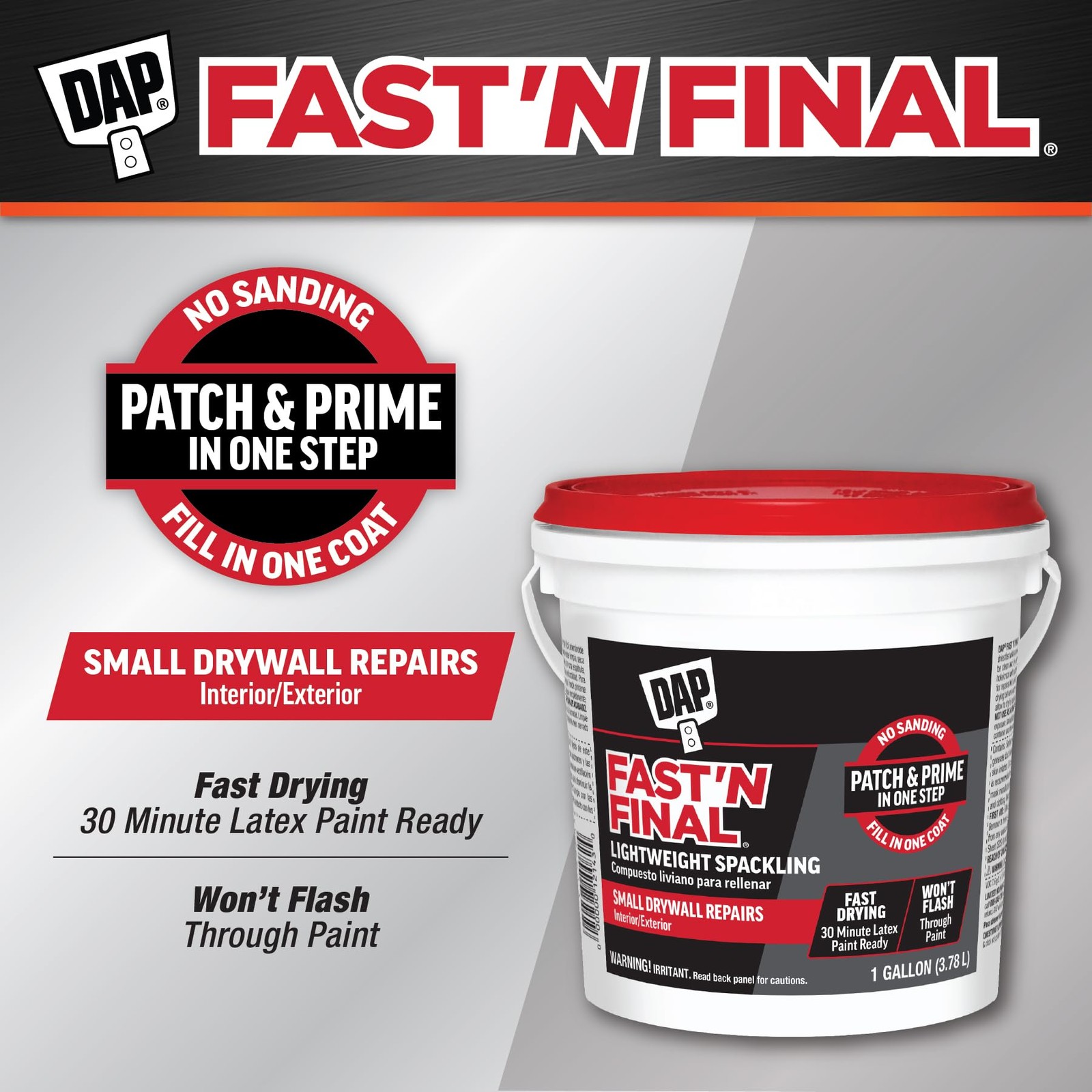 DAP Fast'N Final Lightweight Spackling, 1 gal, White 1 Gallon,
