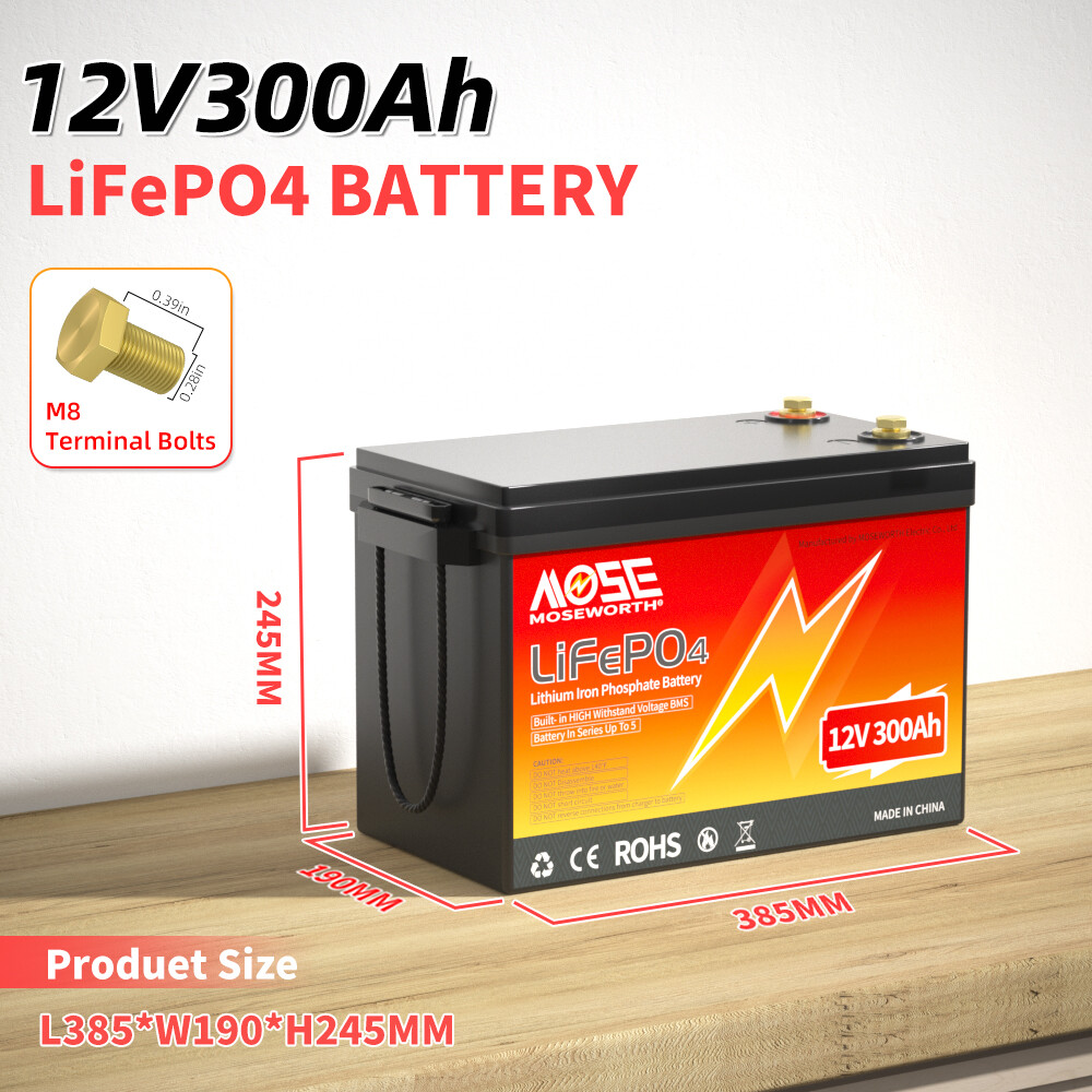 12V 300Ah LiFePO4 Battery 15000+Deep Cycle Lithium Battery BMS for RV Solar Boat