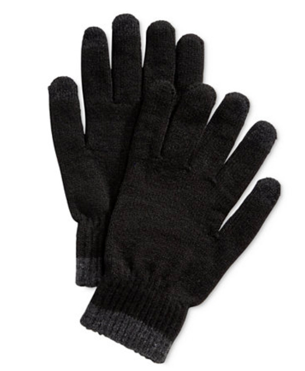 $60 Alfani Men Black Gray Touch Screen Stretch Fit Warm Winter Gloves One Size