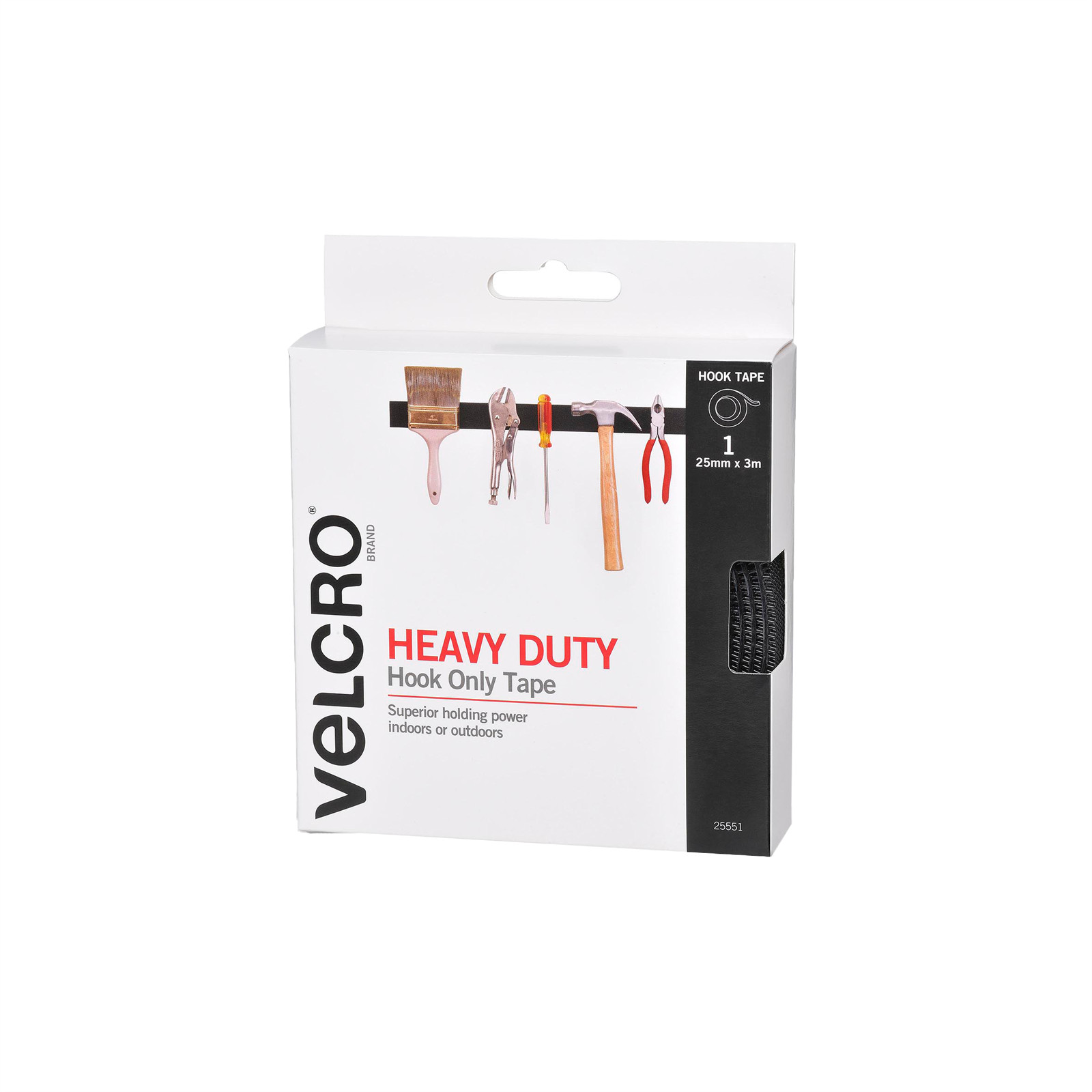 VELCRO Brand Heavy Duty Hook Only Tape, 25mm x 3m- Black