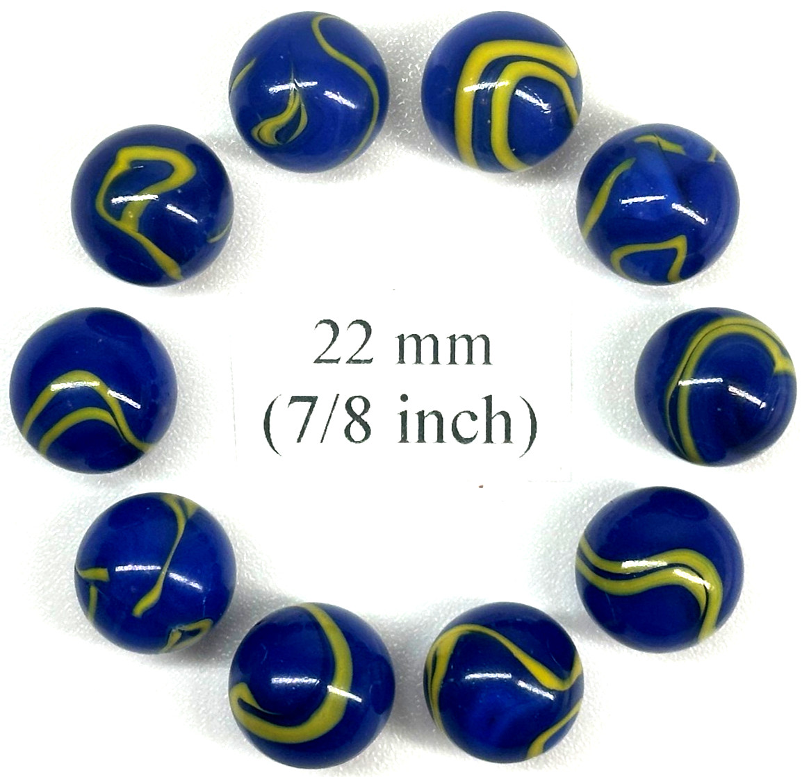 VAN GOGH Blue/Yellow Swirl Glass Marbles 22mm (7/8 inch) SHOOTER Taw Lot