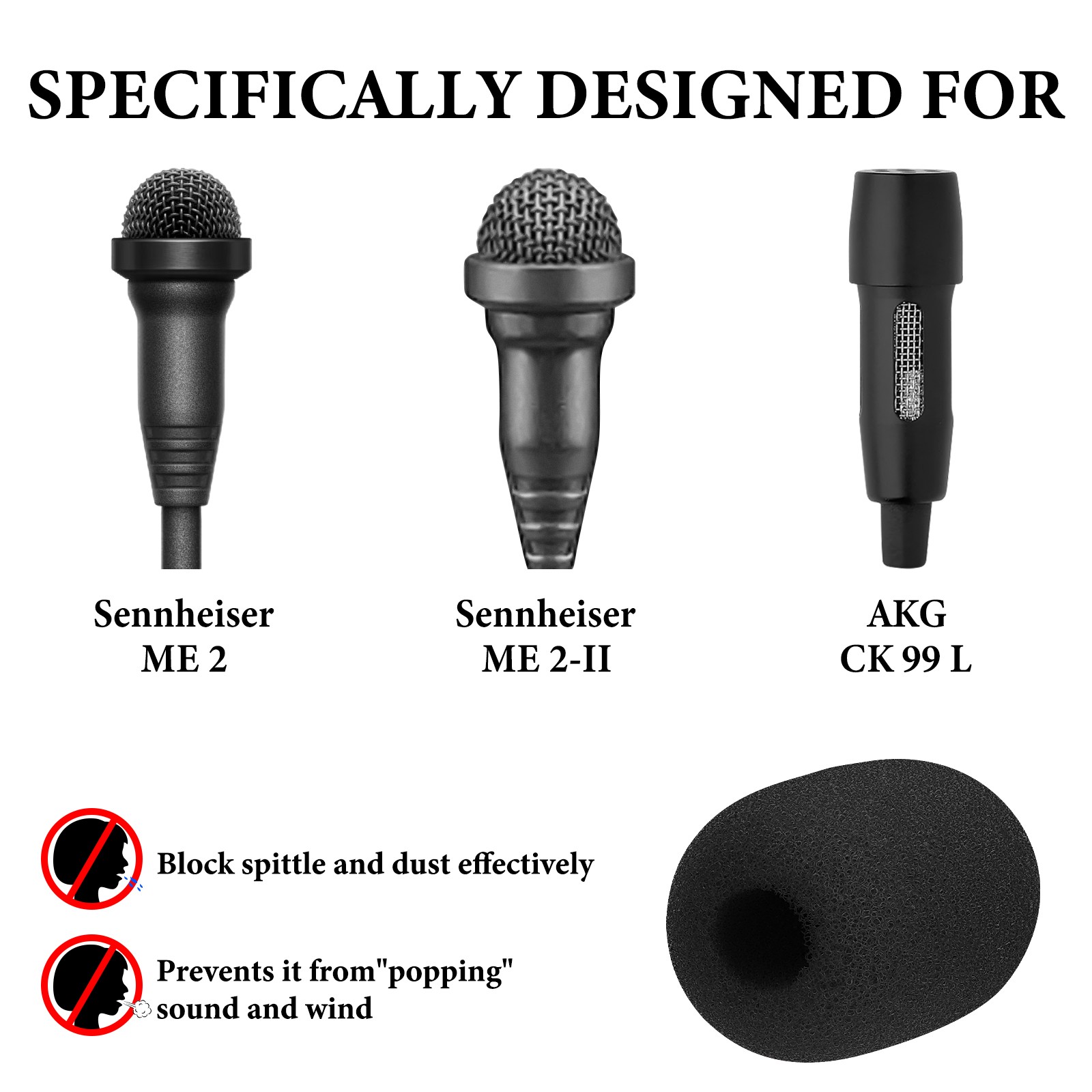 Geekria Foam Windscreen for 0.3" (8mm) Diameter Microphones (2 Pack)
