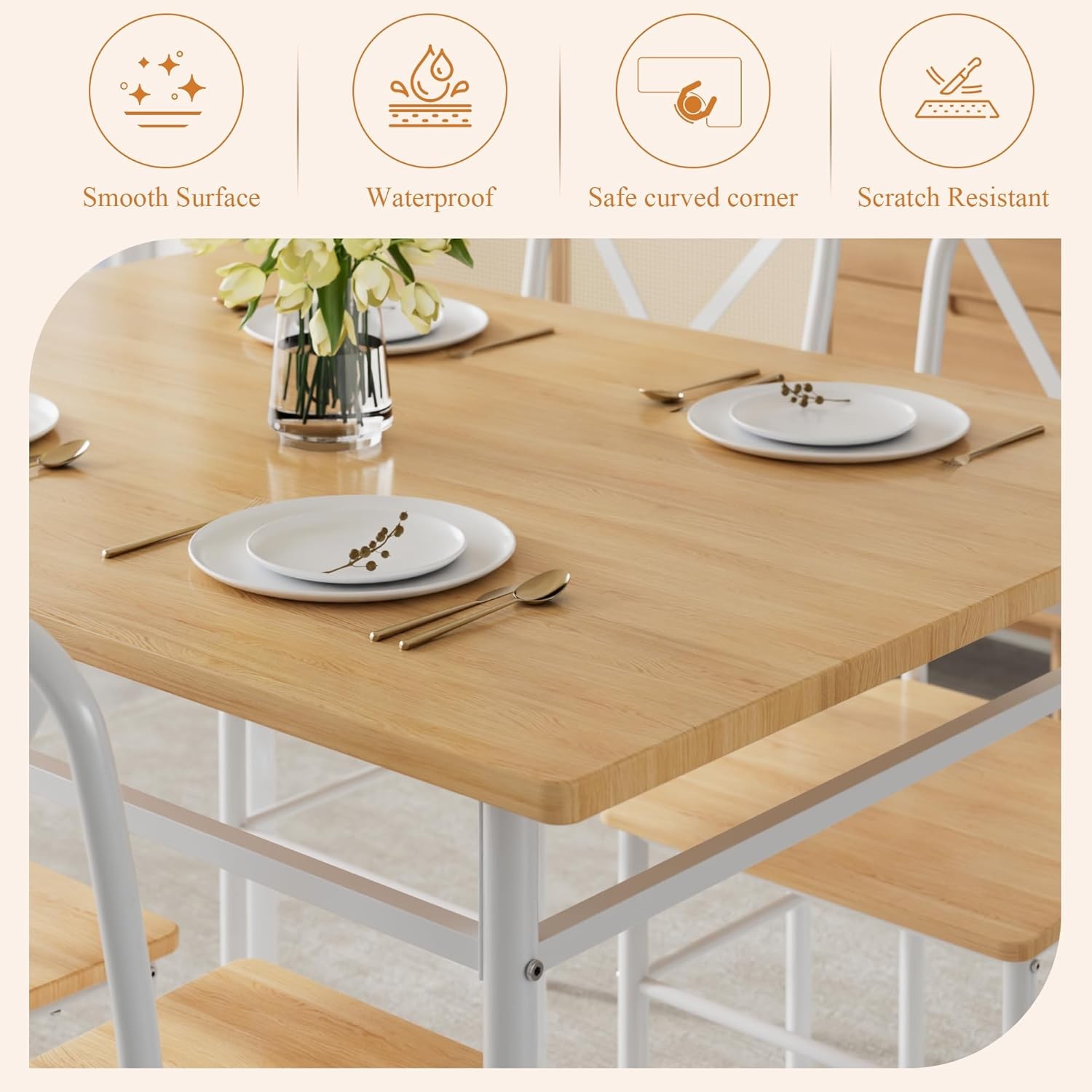 5-Piece Kitchen Dining Table Set Wood Tabletop & Heavy-Duty Metel Frame
