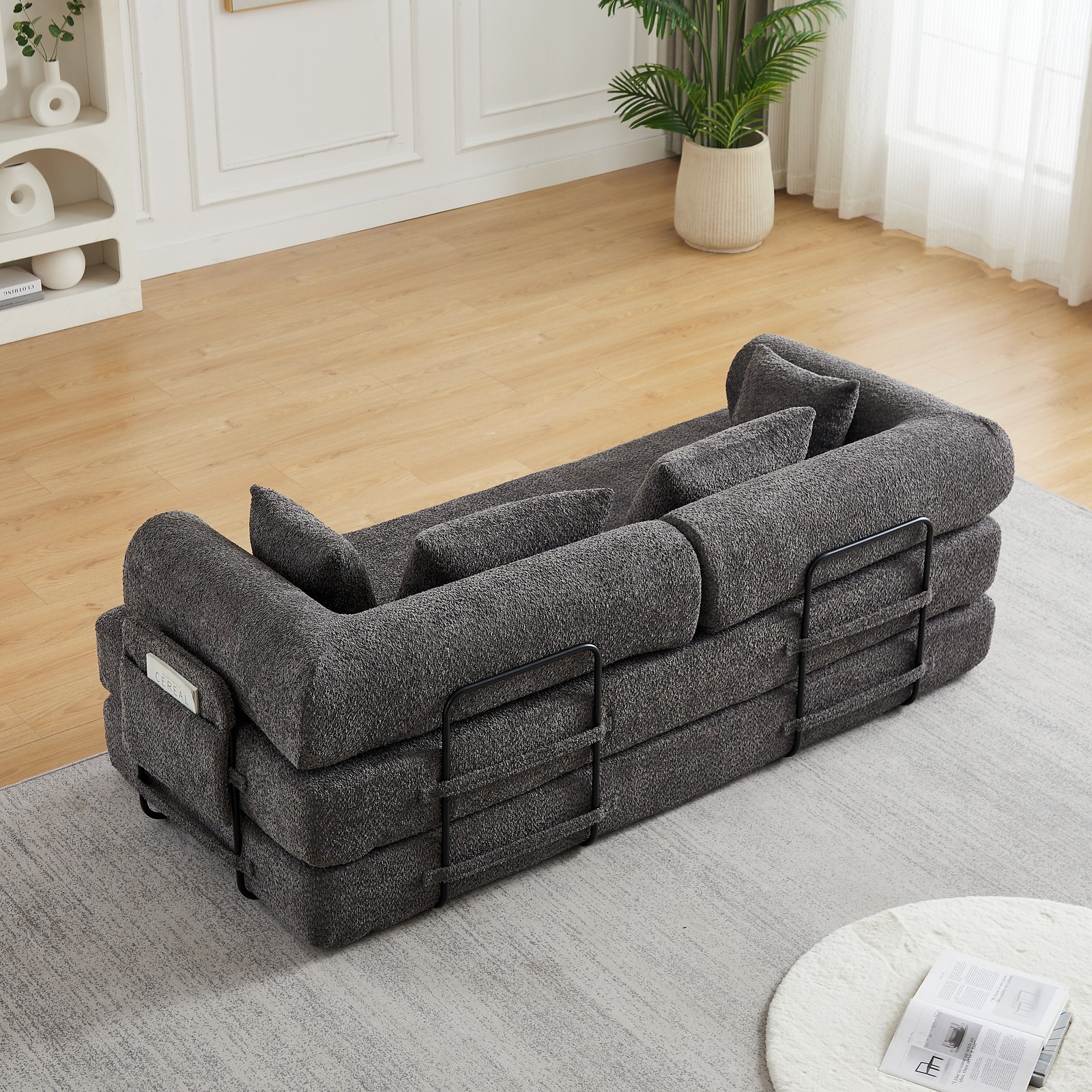 78.7" Convertible Sleeper Sofa Bed w/Cylindrical Pillow, Folding Sofa Bed Grey