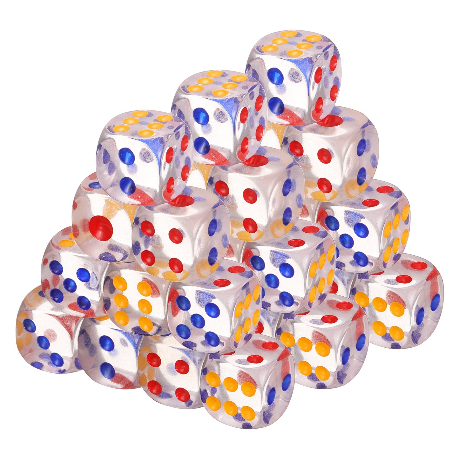 100Pcs Translucent Polyhedral Dice 16mm Square Dice W Rounded Edge, Multicolor