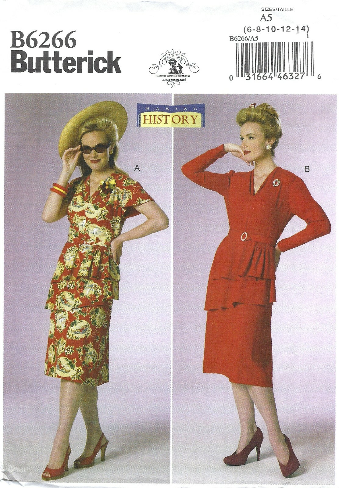 Butterick B6266 Retro Tiered Peplum Dress Sz 6-14 UNCUT Pattern MAKING HISTORY
