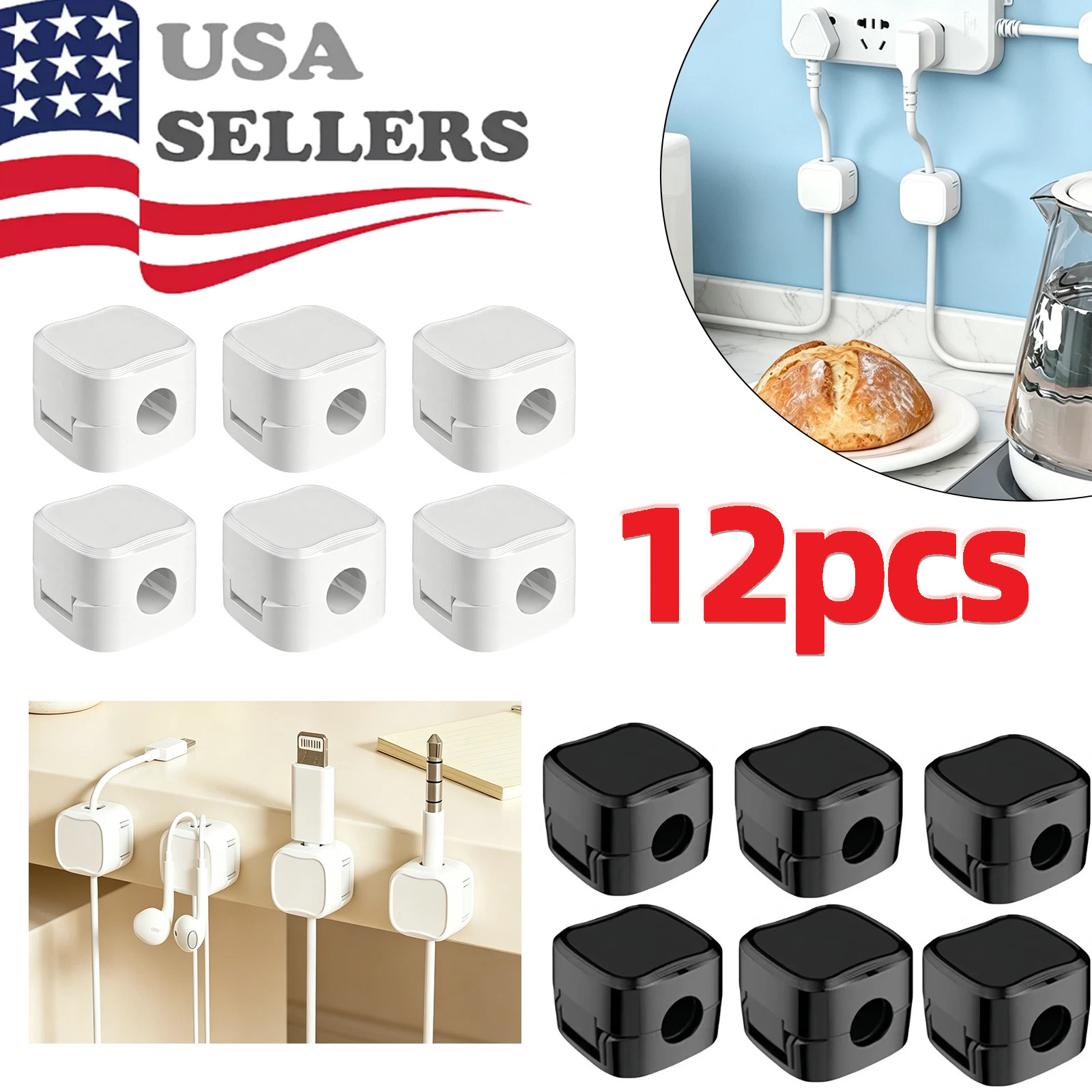 12Pcs Magnetic Cable Clips & Cord Holder, Under Desk Cable Management