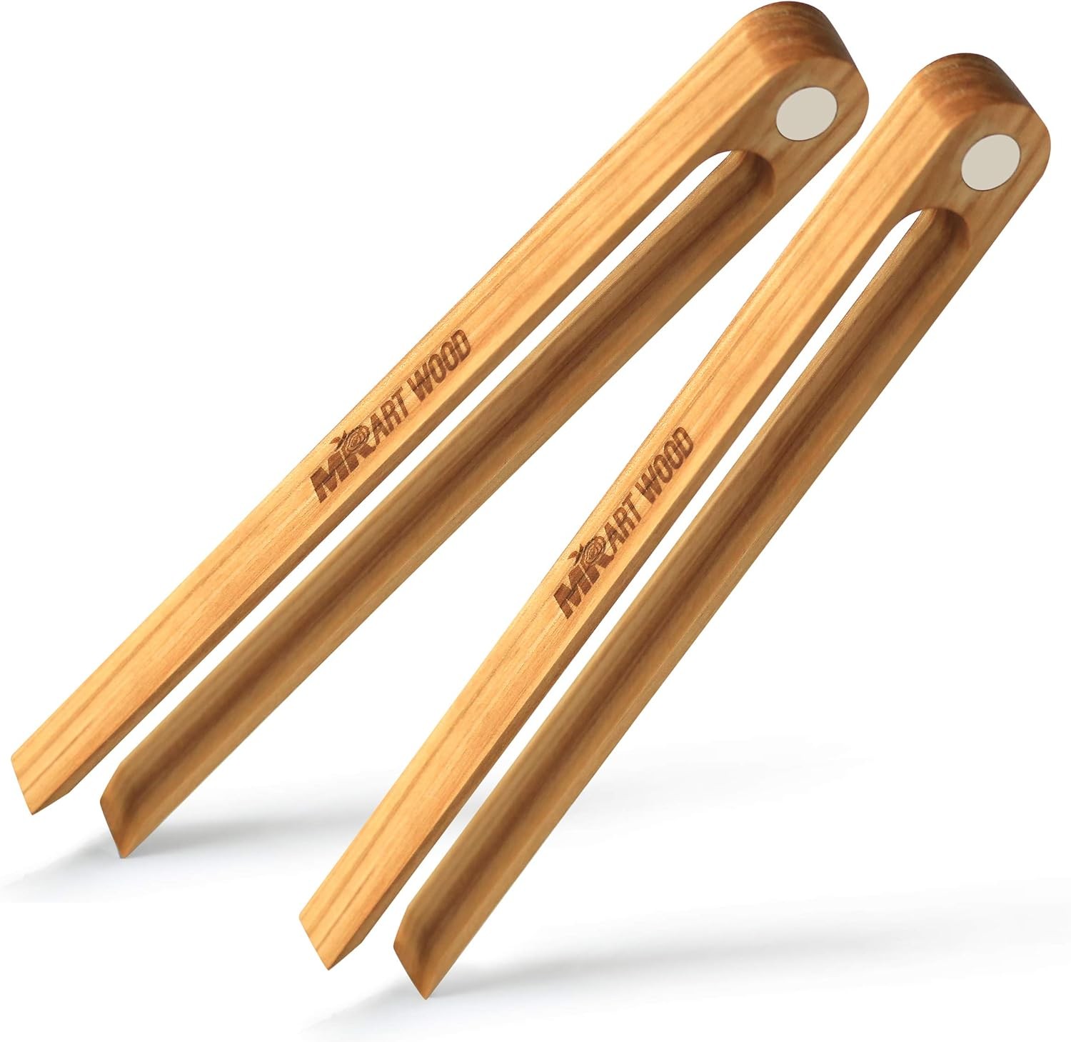 Magnetic Wooden Toaster Tongs | 8.7-Inch Kitchen Tongs for Cooking, Bread,
