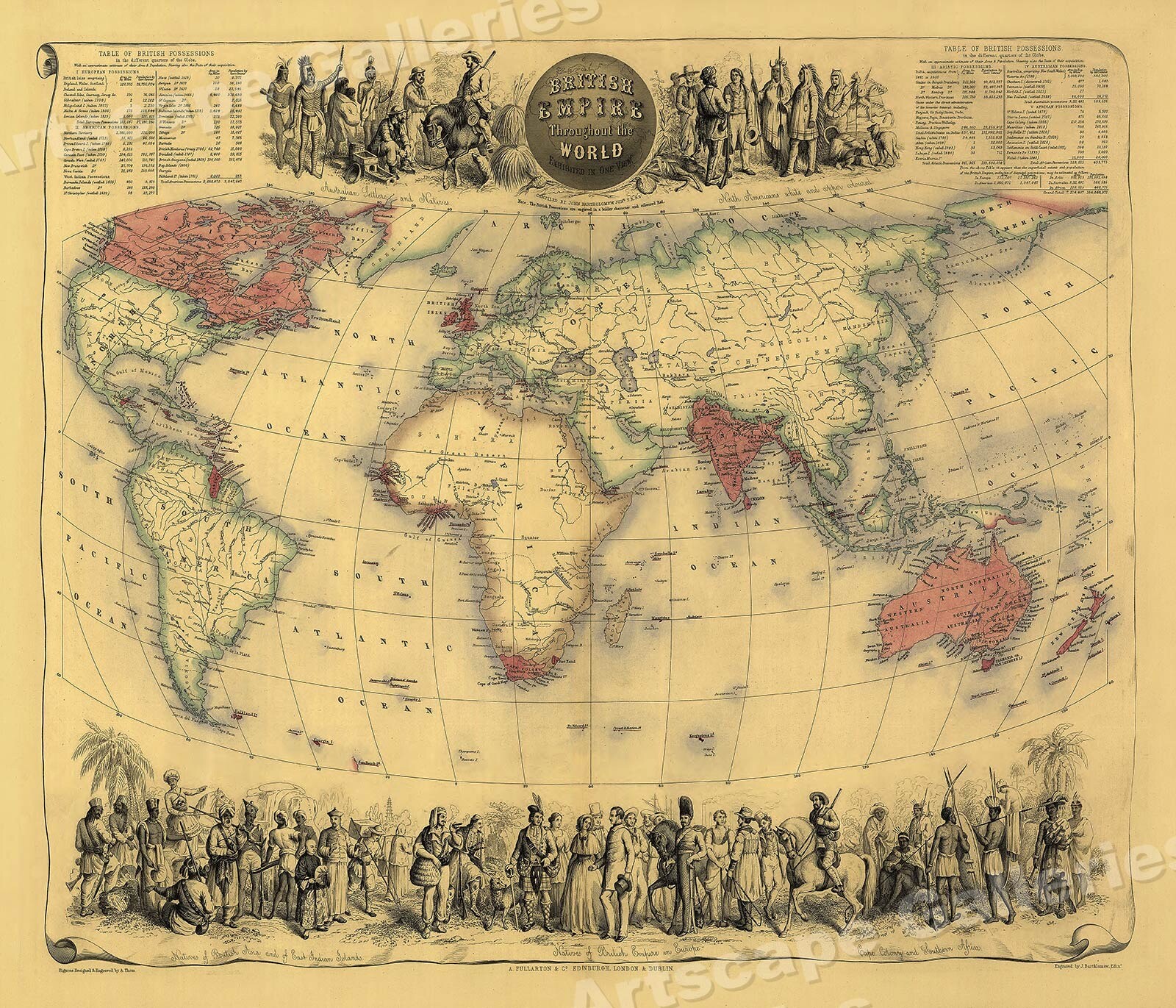 1850s Map of the "British Empire Throughout the World" - 20x24