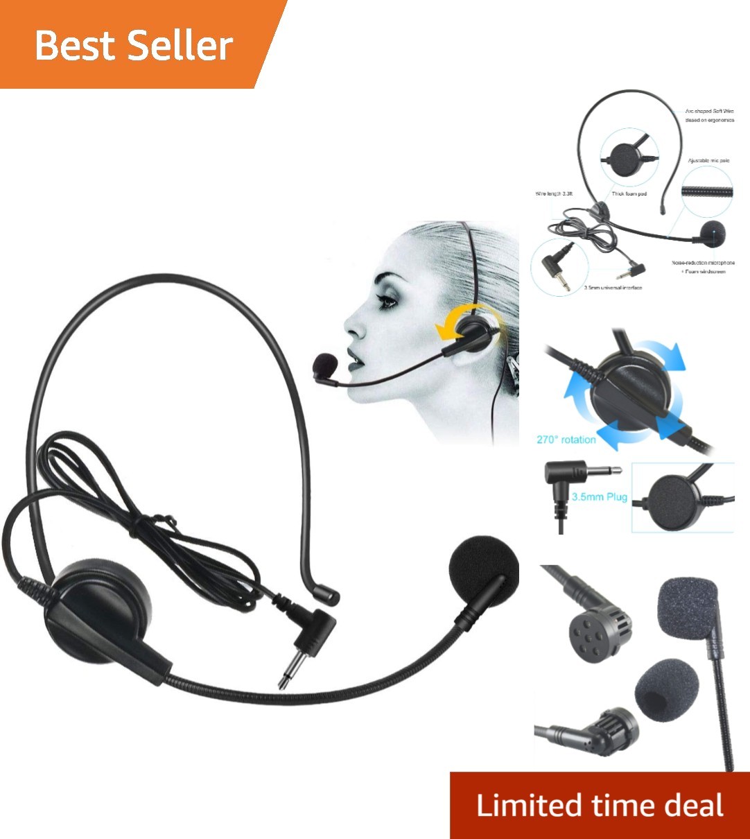 Lightweight Cardioid Headset Microphone for Tour Guides - Superior Sound Quality