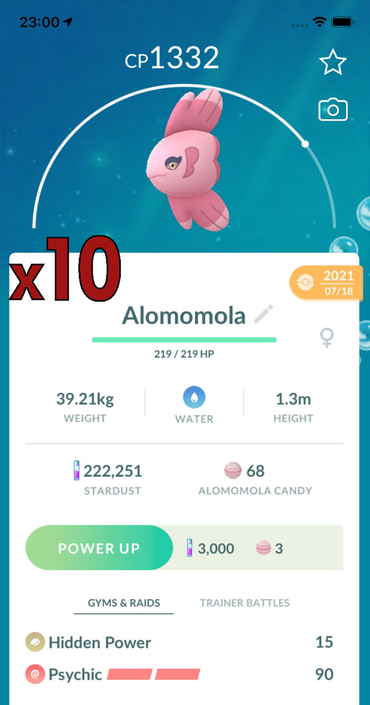 10x Alomomola Pokemon Bundle !! Good Chance of Lucky and Good IVs !! Go