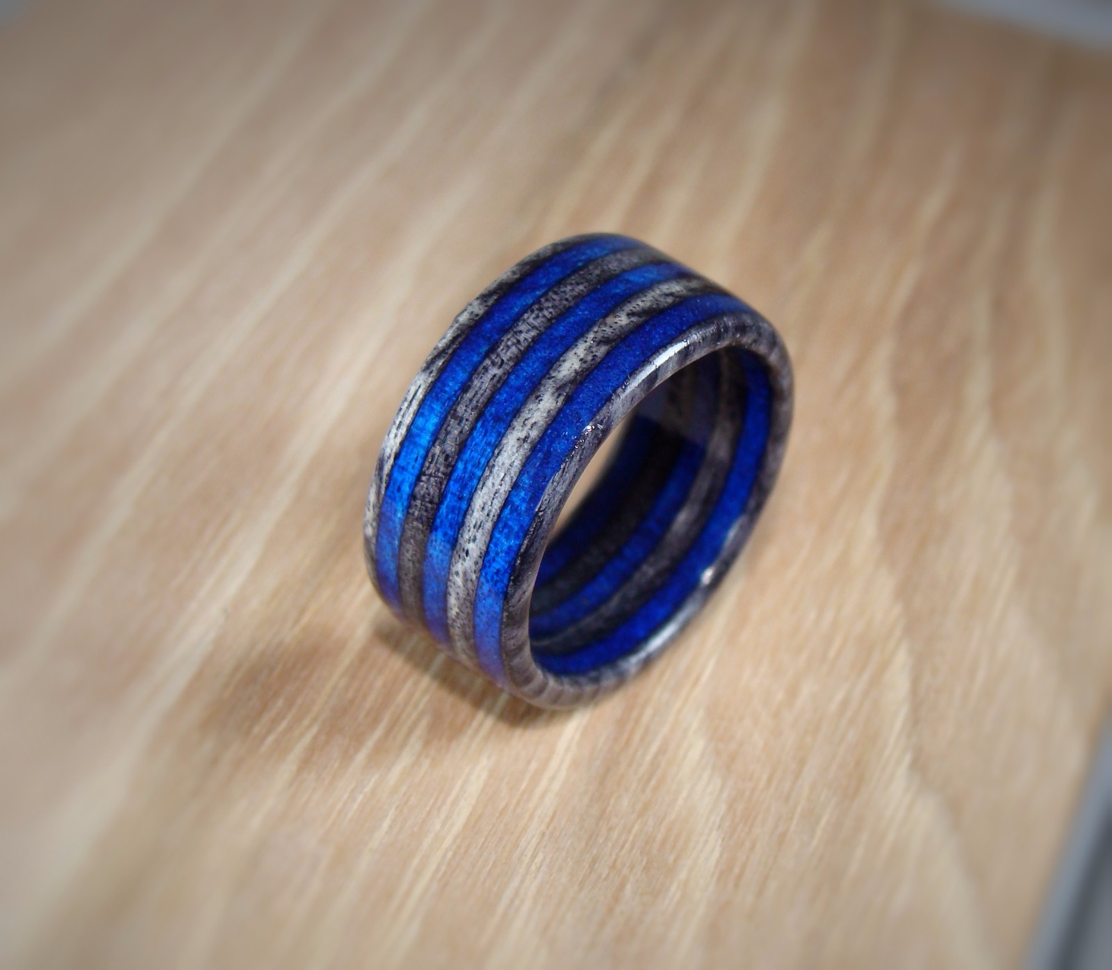 Spectraply Blue Charcoal Ring ~ Wood Ring ~ Men's or Women's ~ Handmade