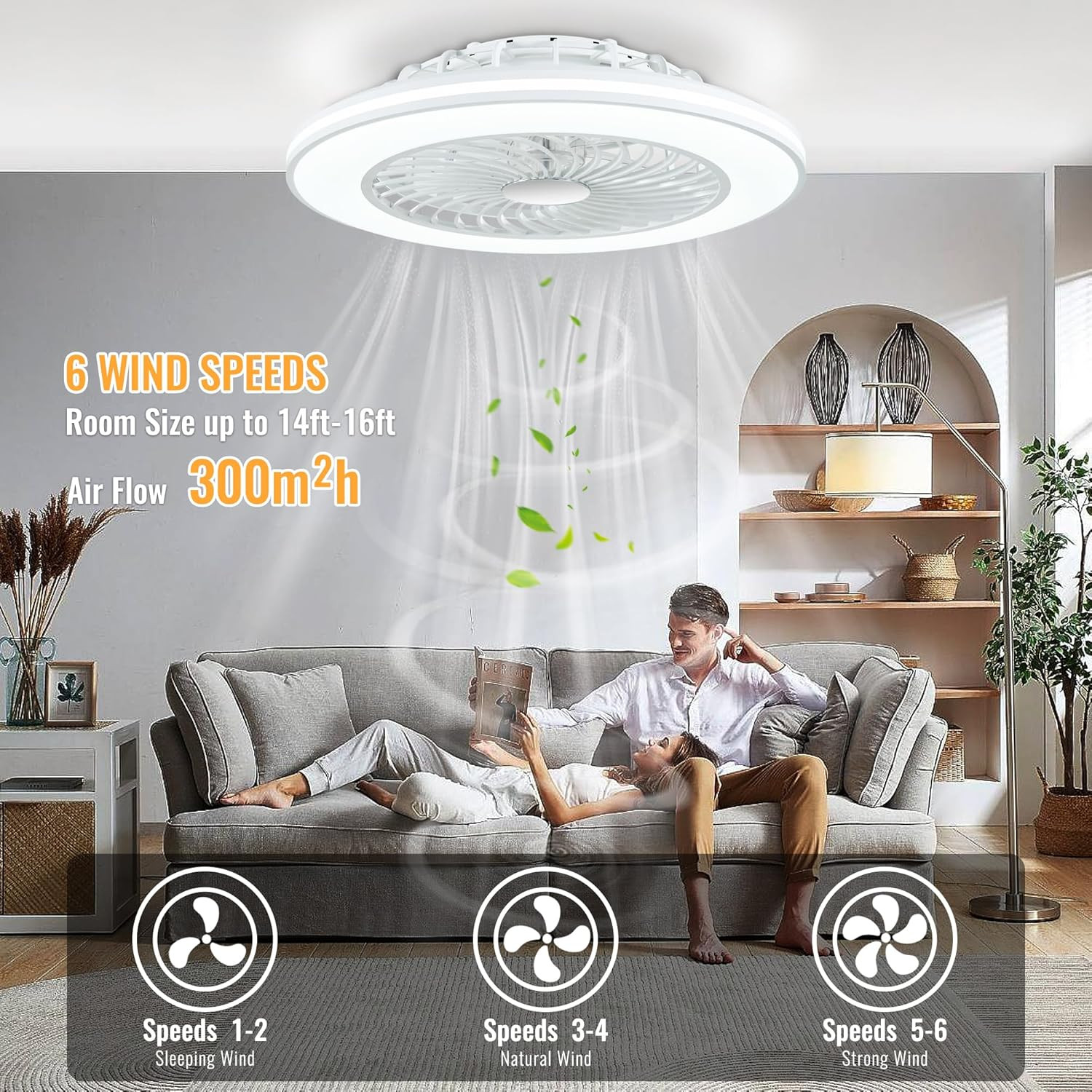 24'' Low Profile Bladeless Ceiling Fans with Lights, Remote/App/Alexa Smart Cont
