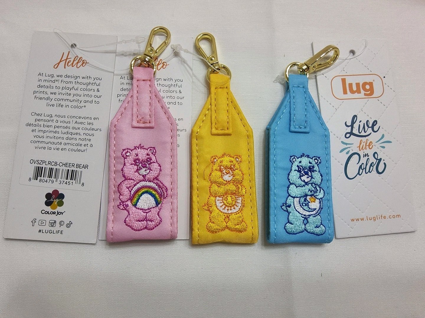 3 Pk- Care Bear Lug Oversized Puller w/ Clasp Funshine, Bedtime Bear, Cheer Bear