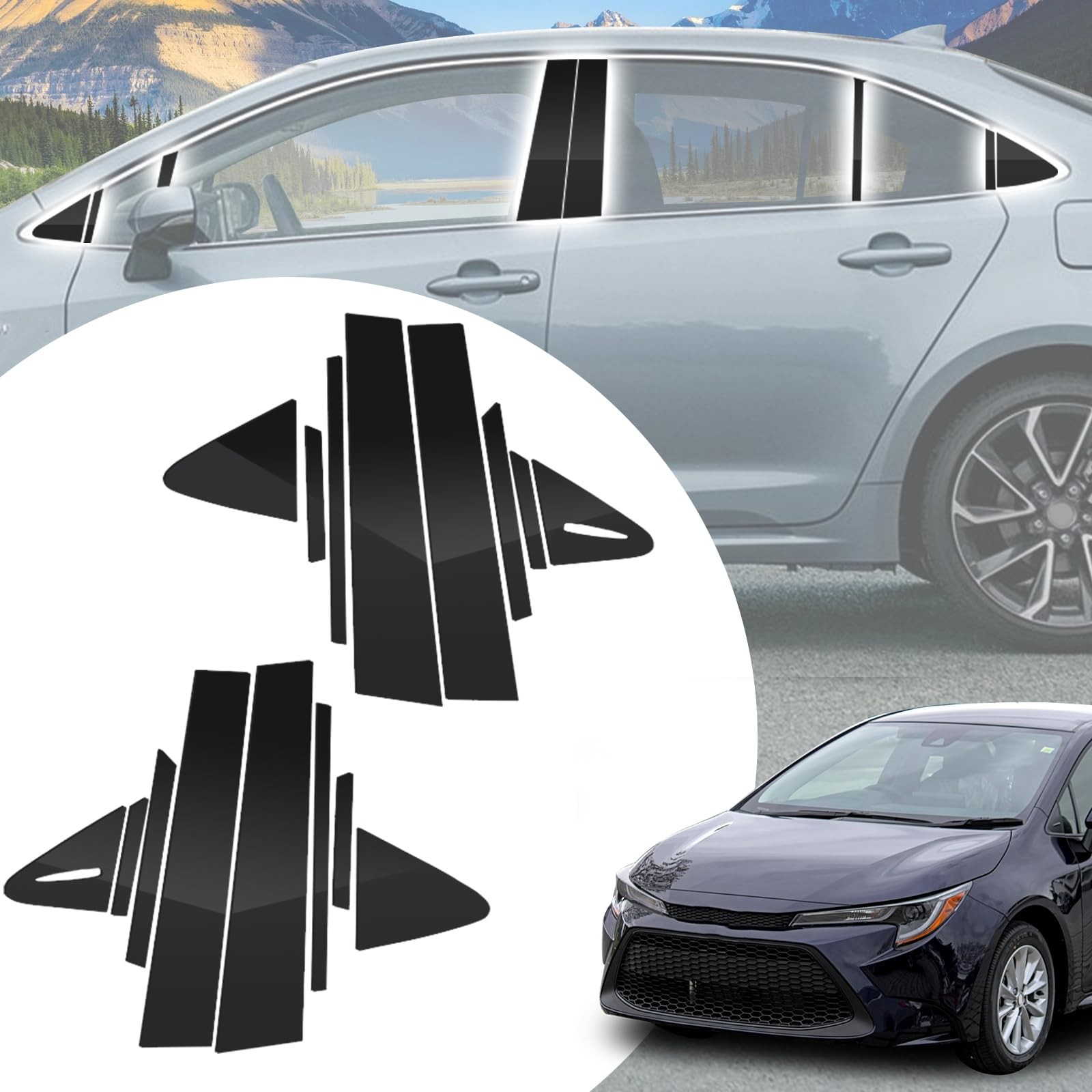 Glossy Black Door Window Pillar Trim Stickers for 20192025 Toyota Corolla