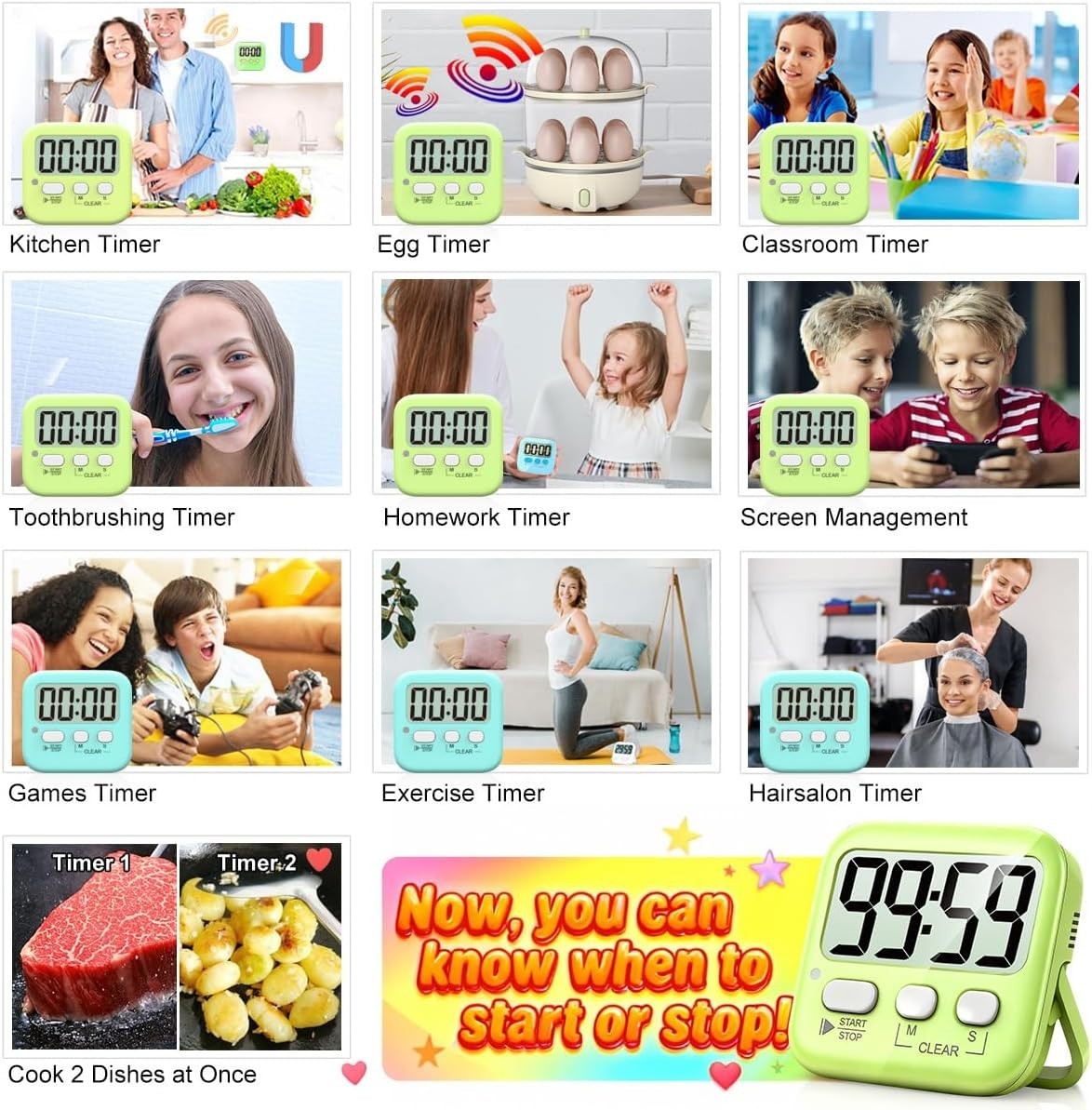 2 Pack Digital Timer for Kids Classroom Kitchen Timers for Cooking | w/ Batte...