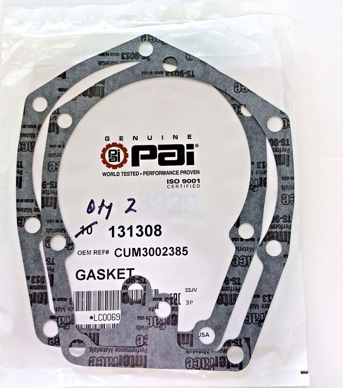 Water Pump Mounting Gsk (Qty 2 ) Cummins 855. PAI # 131308 Ref.# 3002385, 130226