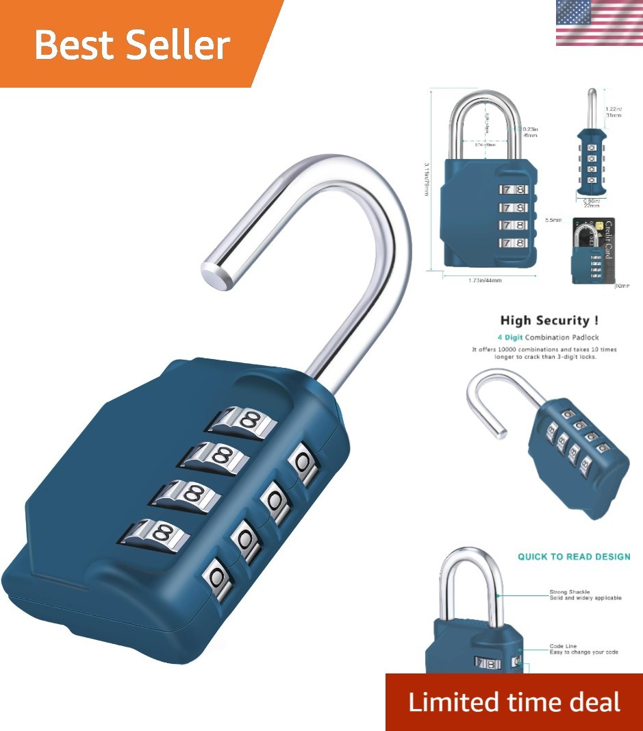 Heavy-Duty 4-Digit Combination Padlock in Peacock Blue - Outdoor & School Use