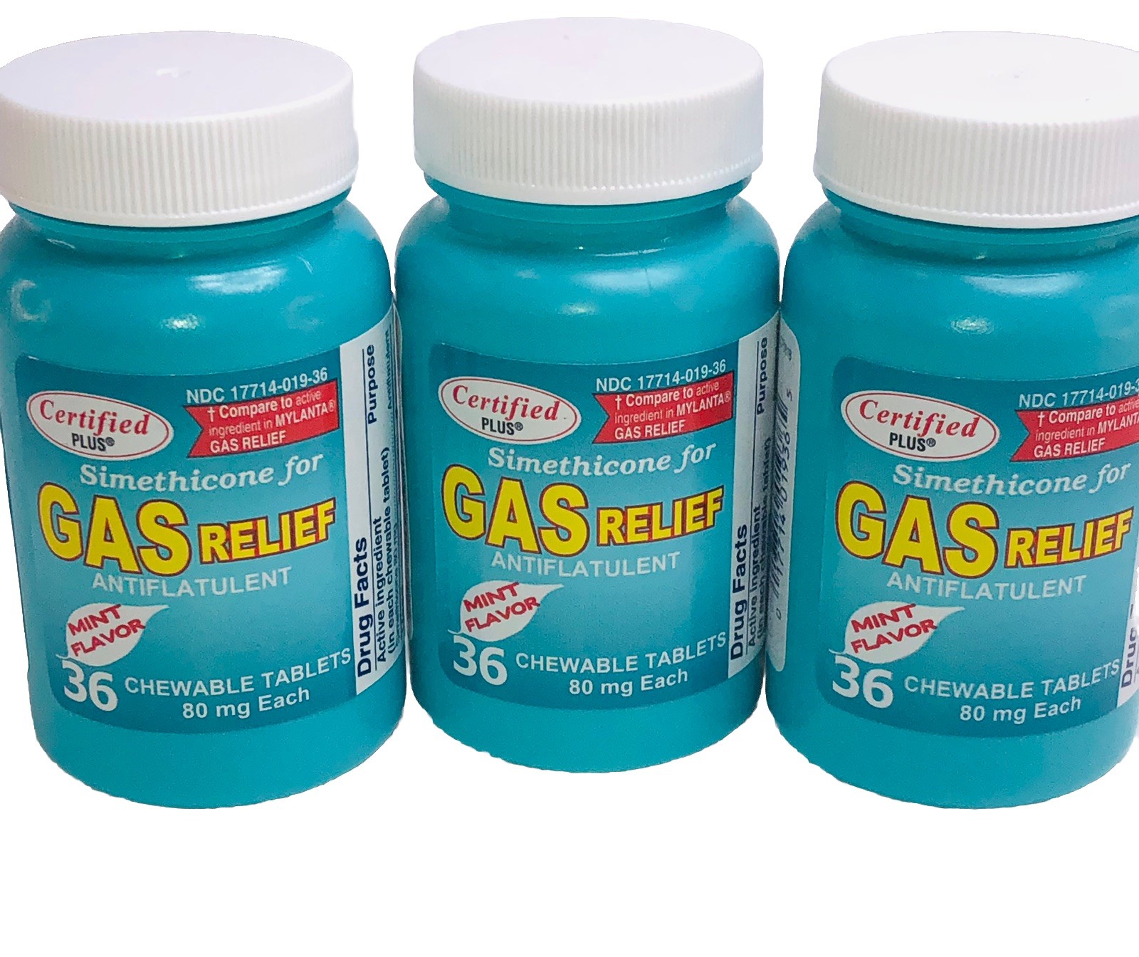 3 Assured Simethicone Gas Relief Chewable Tablets 80mg Anti-Gas Bloating 108 ct