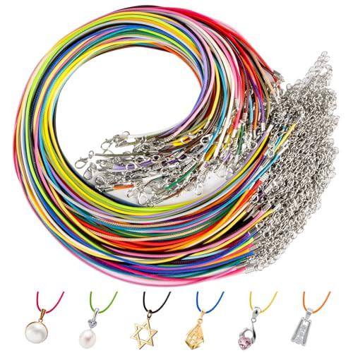 Leather Necklace Cord - 100PCS Mix Colors Waxed Cord Necklace Bulk Lobster