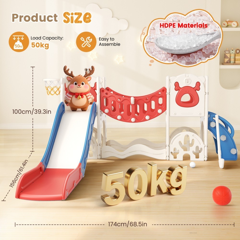 Kids Slide Climber Playset 8-in-1Toddler Large Slide Indoor & Outdoor Drawing