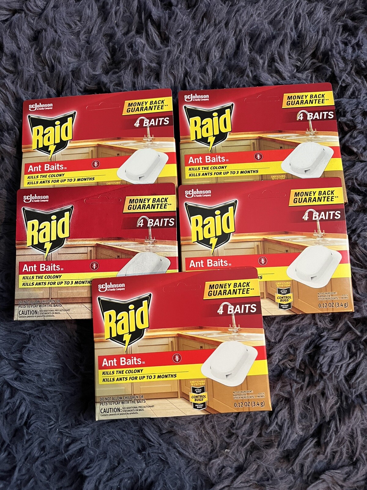 Lot Of 5 Raid Ant Killer Baits, Kills The Colony, 4 Baits Total 20 Baits