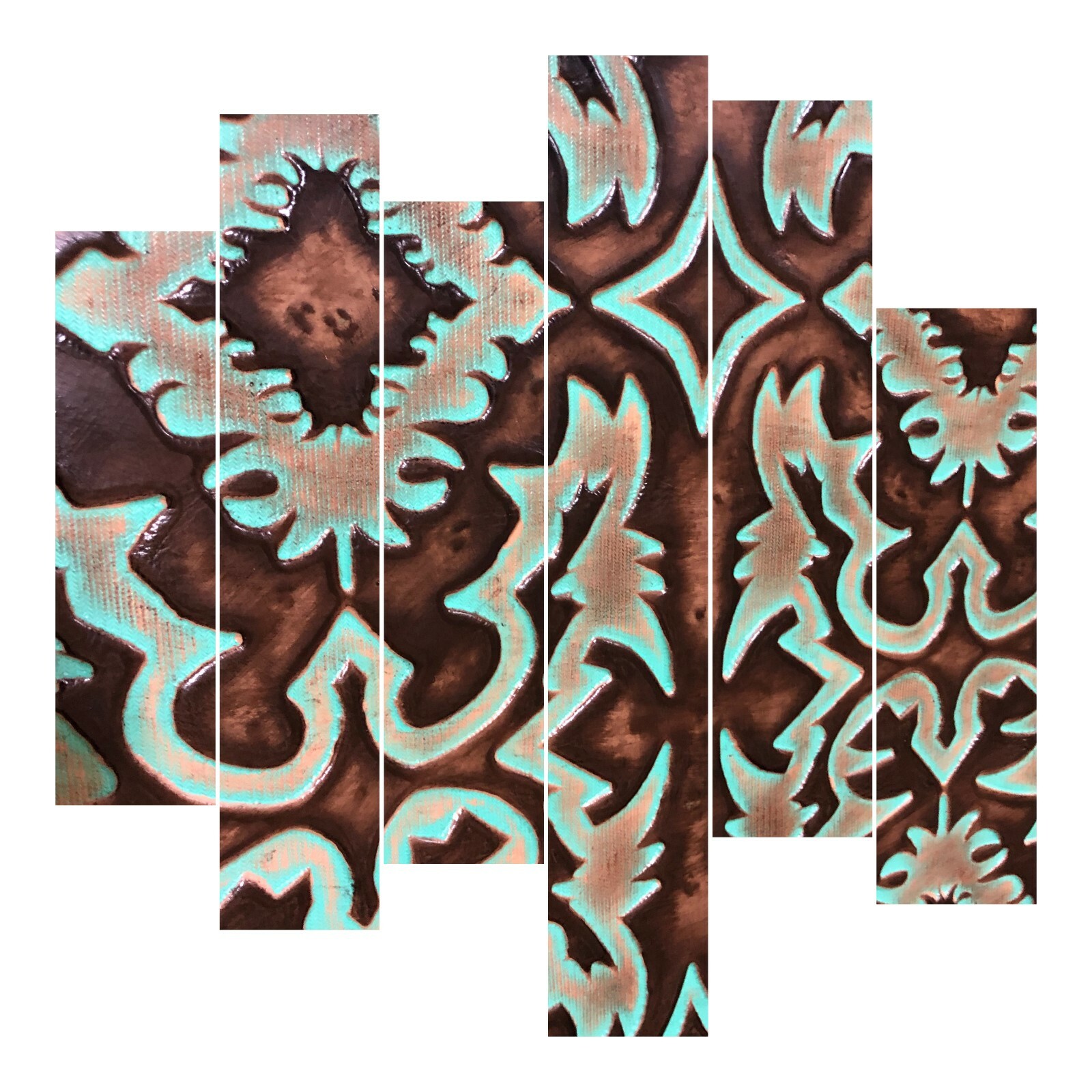 Embossed Leather Laredo Turquoise Brown, Custom Cuts, Leather Sheets Emboss