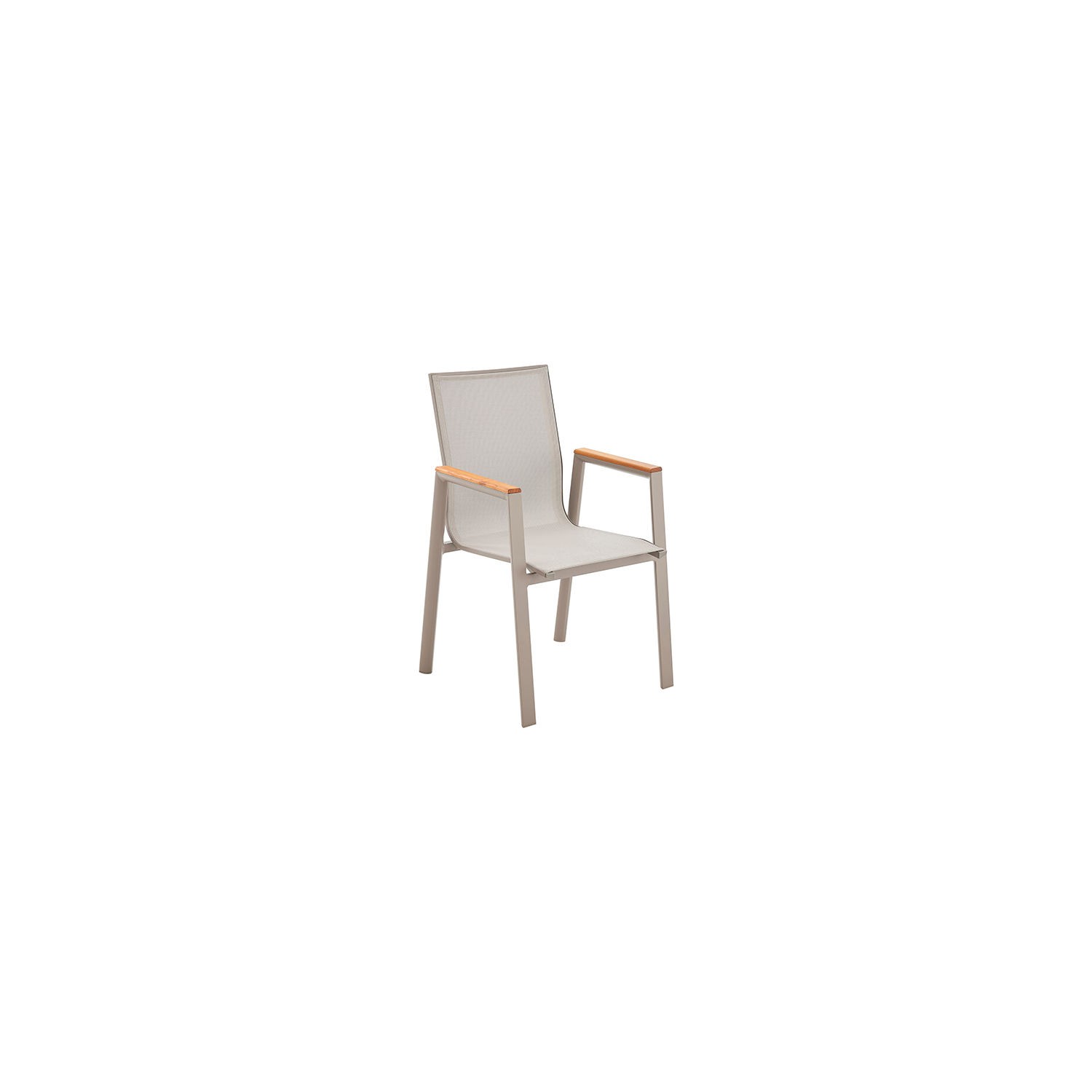 Global Industrial Outdoor Sling Armchair with Teakwood Armrests Tan Lot of 4