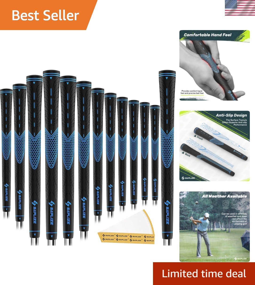 Golf Grips Set of 13, Bundle with Tape or Full Regripping Kit, Jumbo / Mid / ...